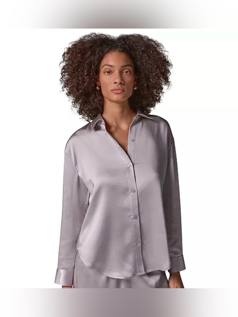 Donna Karan Dusty Lavender Satin Button-Down Top